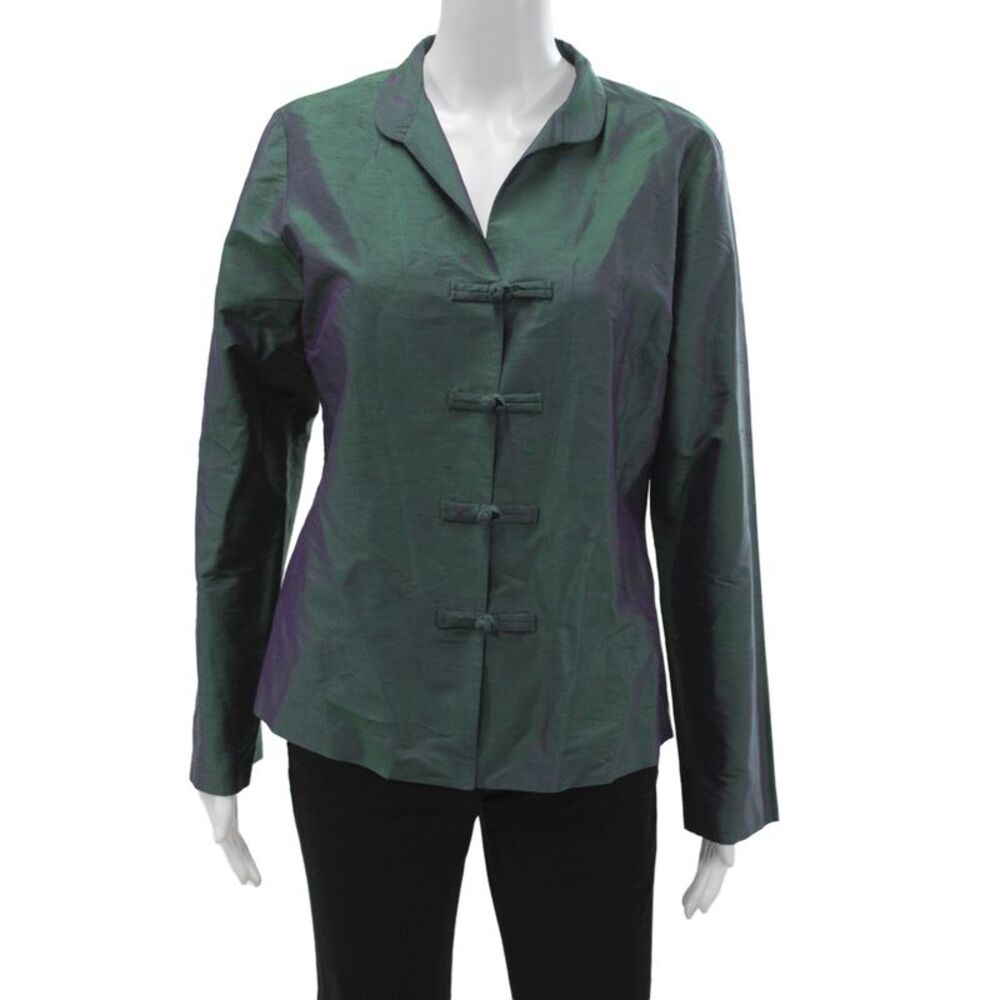 Harari Unisex 100% Silk Collared Long Sleeve Blazer Green Tie Size M